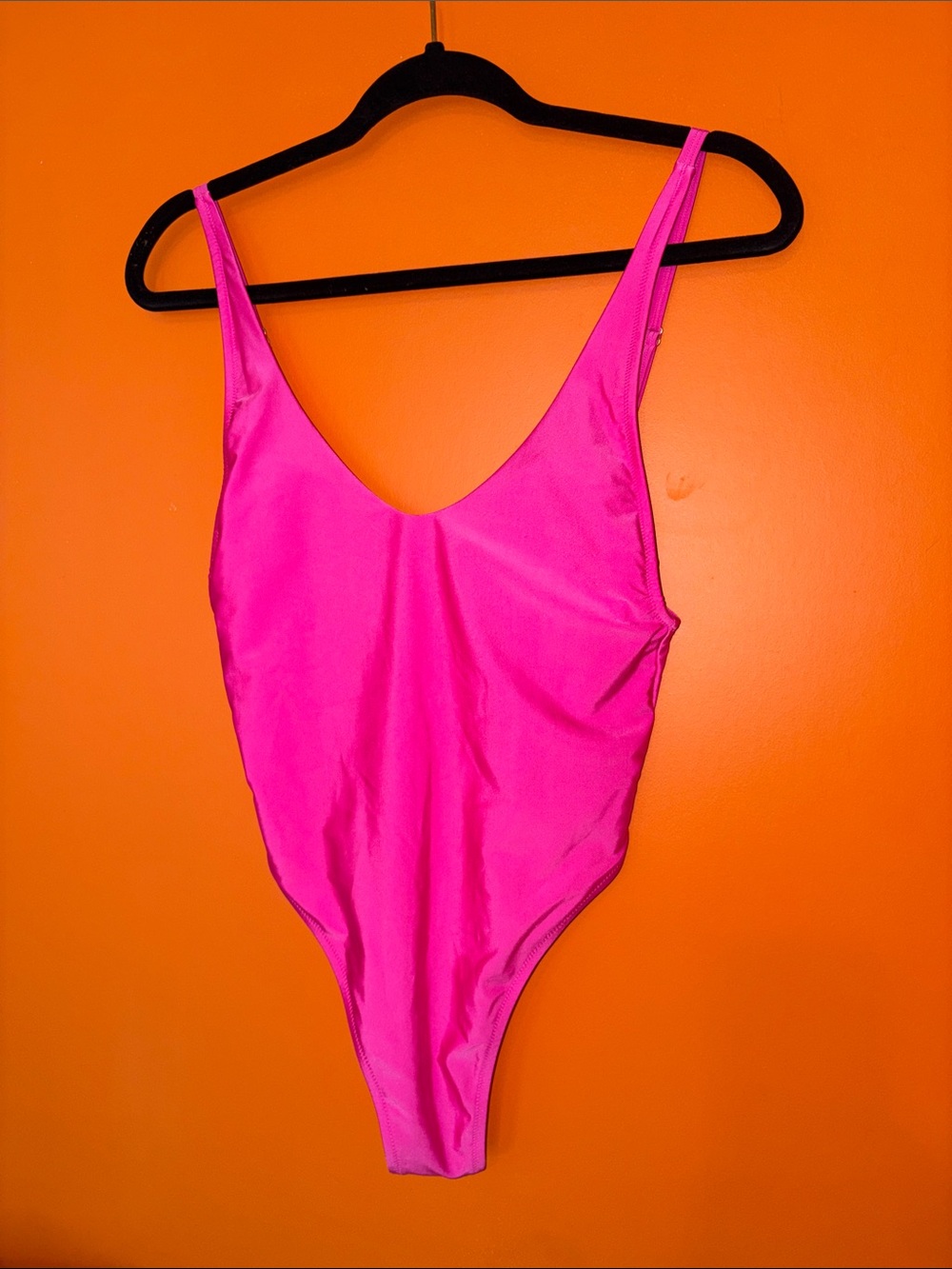 RELLECIGA Neon Hot Pink One-Piece Thong Sexy Swimsuit Size Medium 8/10